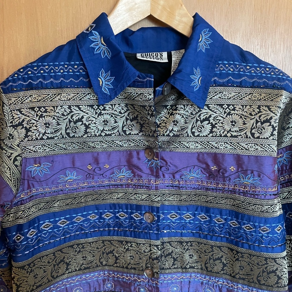 Chicos Vtg 100% Silk Beaded Floral Embroidered Collared Shacket Size 0/M - Picture 3 of 8